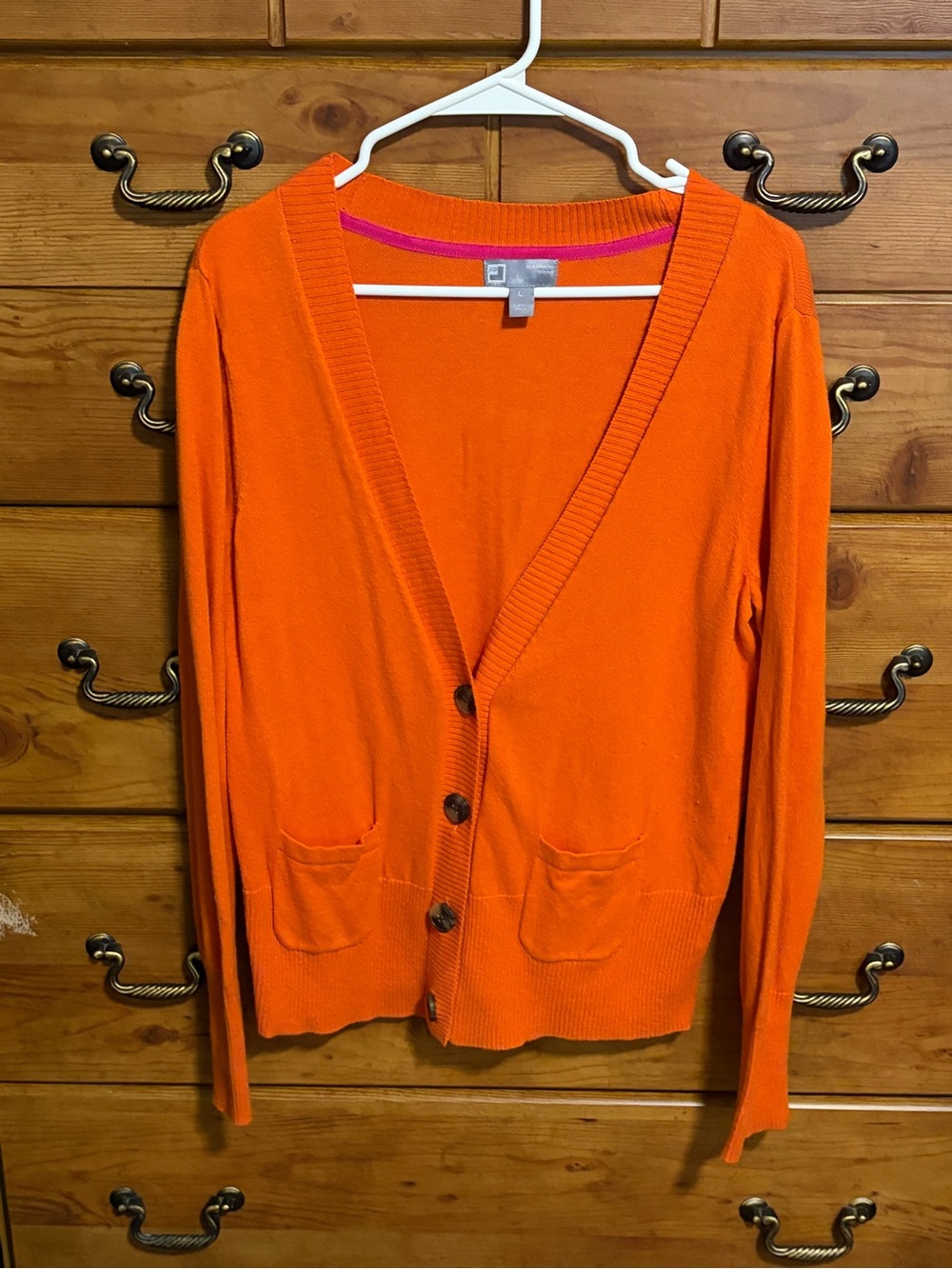 JCP Women's Orange V-Neck Button Cardigan
